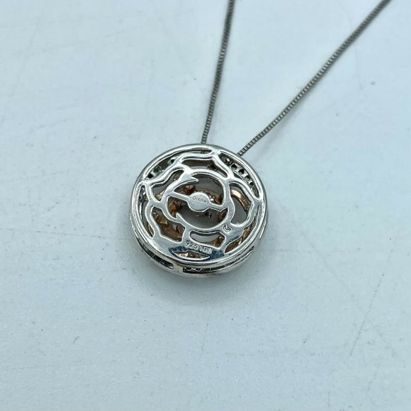 Enchanted Disney Fine Jewelry BELLE Rose Necklace Sterling Silver Diamond 1/5ct - Picture 6 of 8